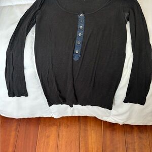 Black Long Sleeve Top with Blue Button Detail